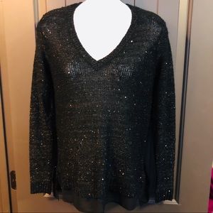 Liz Claiborne Black Sparkle Sweater w/Sheer Bottom
